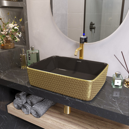 Раковина накладная (48х37) Grossman Color GR-3016GBR, золото, черный